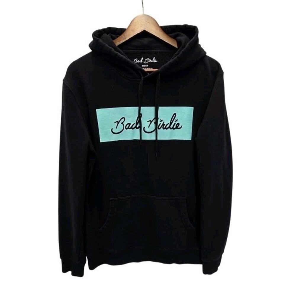 Bad Birdie Golf Hoodie Mens Medium M Black Teal Box Logo Pullover Sweatshirt